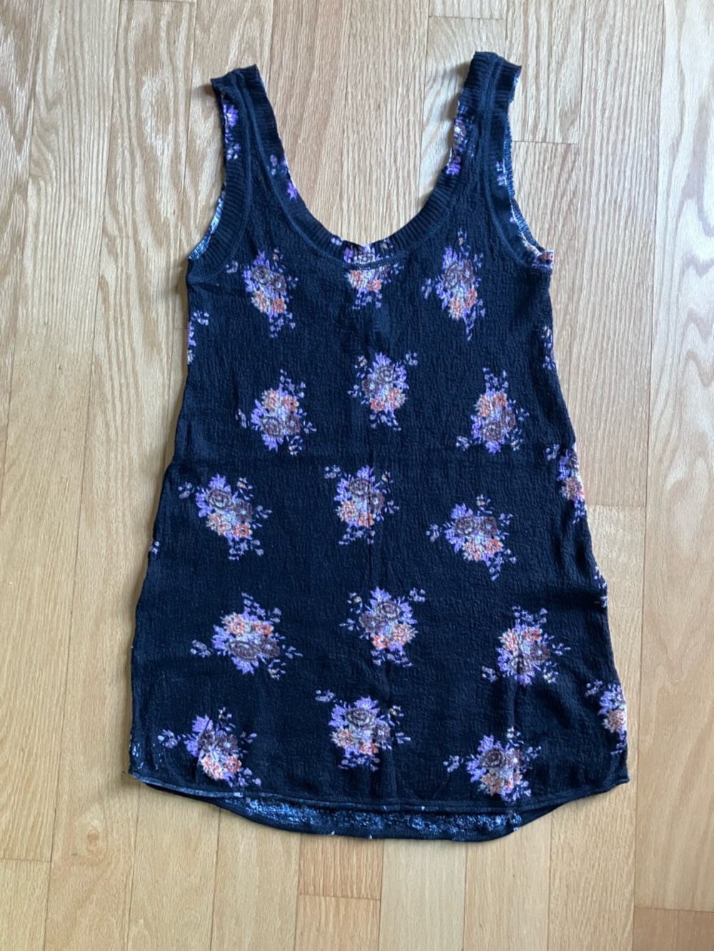 Floral Scoop Neck Tank Top - Black with Purple & Pink Floral